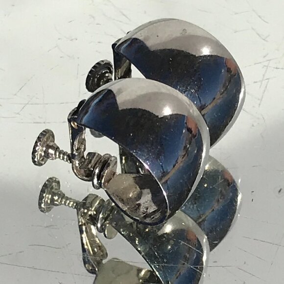 Chubby Hoops Earrings Silver Vintage Screw Back VTG - Picture 1 of 6